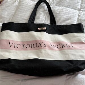 Victoria's Secret Striped Tote in Black, Pink, and White